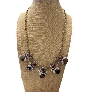 Statement Necklace Red Black White Rhinestones 18"-20"